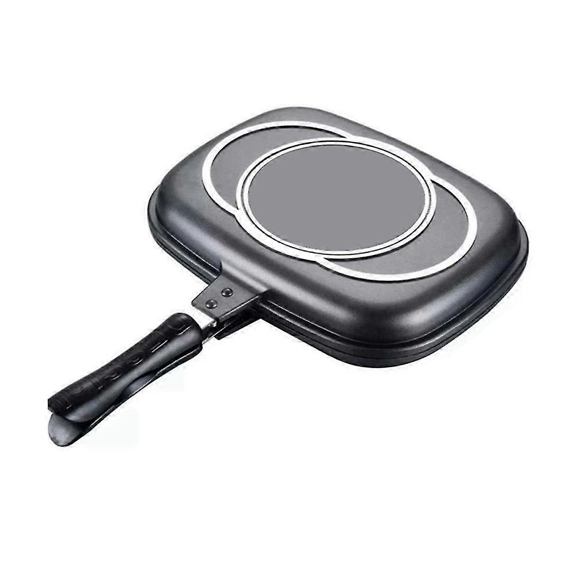 32cm Double Sided Grill Pan Portable Durable Baking Tray Frying Pan Non Stick Pots Kitchen Cooking Tool For Home Camping XYT