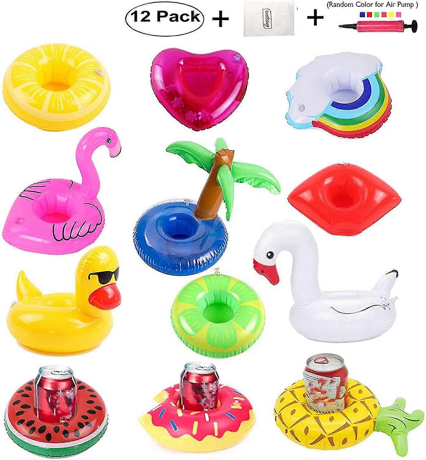 12 Pack Inflatable Drink Holders+1 Inflatable Needle+1 Storage Bagdrink Floats Inflatable Cup Coasters For Kids Toys And Pool Party (12pack)