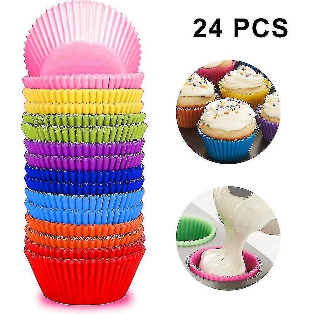 Silicone Cupcake Liners, 24 Pcs Reusable Silicone Baking Cups Nonstick Muffin Molds Compatible With Cake Balls, Muffins, Cupcakes And Candies