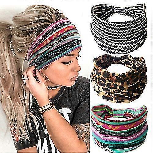 Boho Headbands ,Hair Bands With Leopard  Stripe Pattern ,Soft  Stretchy(3 Pcs)
