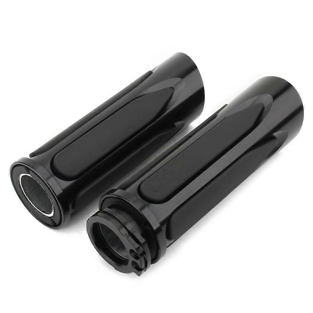 OUMURS CNC 1 Inch Chrome Handlebar Hand Grips For Harley Touring Sportster Dyna Softail VRSC – Silver Aluminum With Rubber Lining, Pair