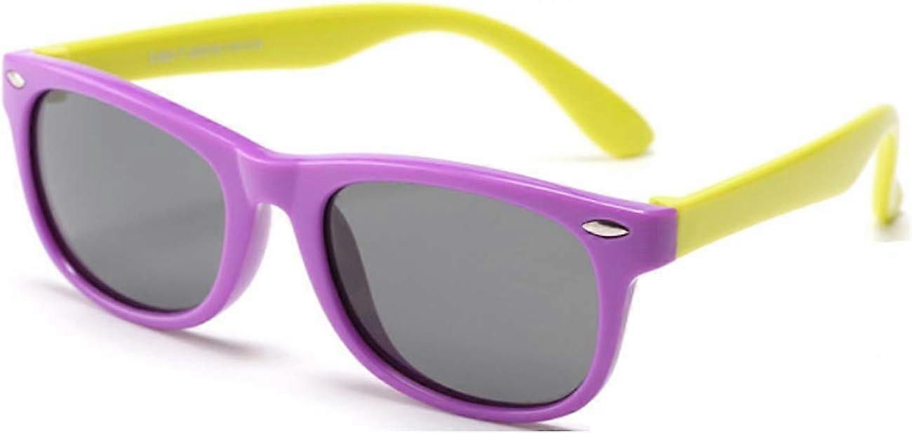 Children's polarized sunglasses (purple frame with yellow legs), flexible frame, suitable for girls and boys aged 3-10