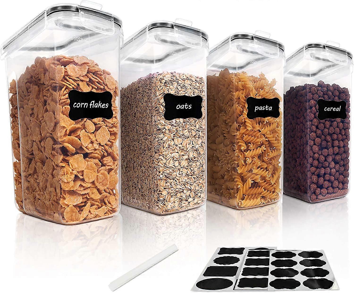 Cereal Storage Container Set, BPA Free Plastic Airtight Food Storage Containers 135.2 fl oz for Cereal, Snacks and Sugar, 4 Piece Set Cereal Dispenser