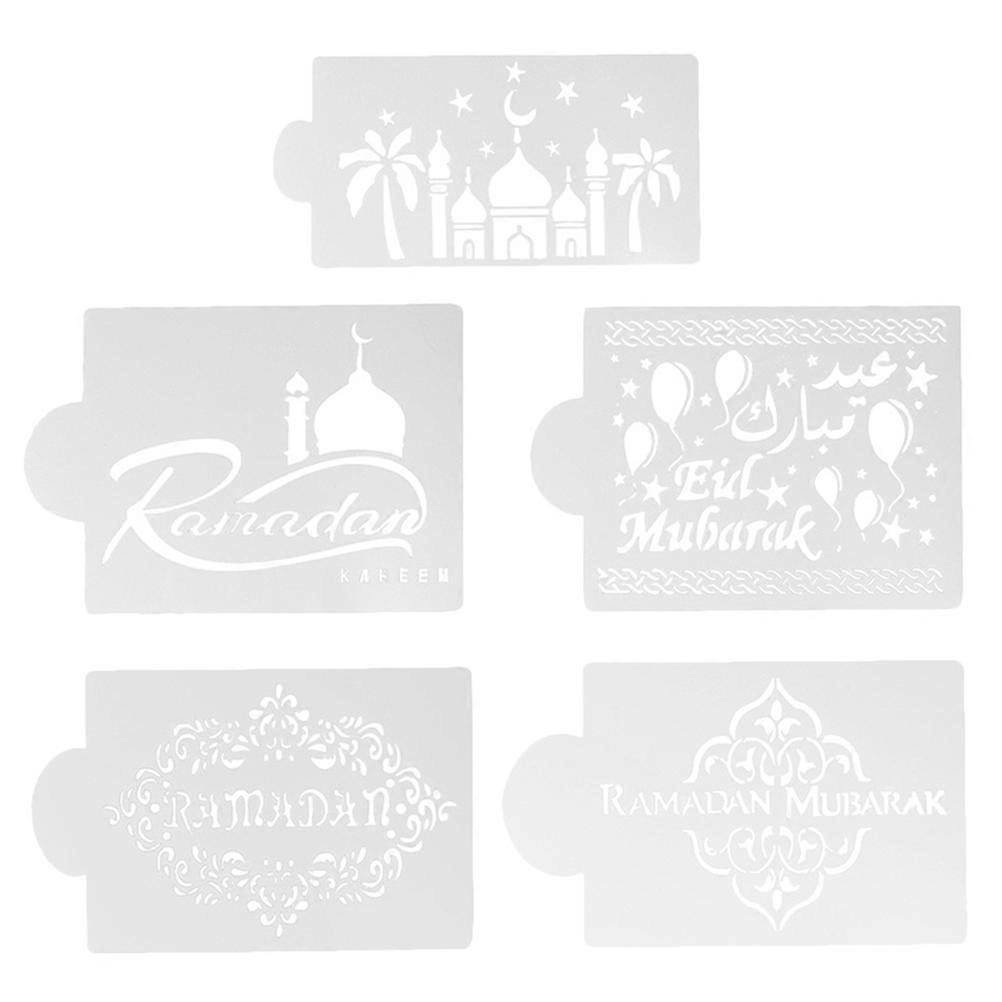 1 Set 5Pcs Eid Cake Spray Cake Stencils Practical Hollow Cake Templates (White)