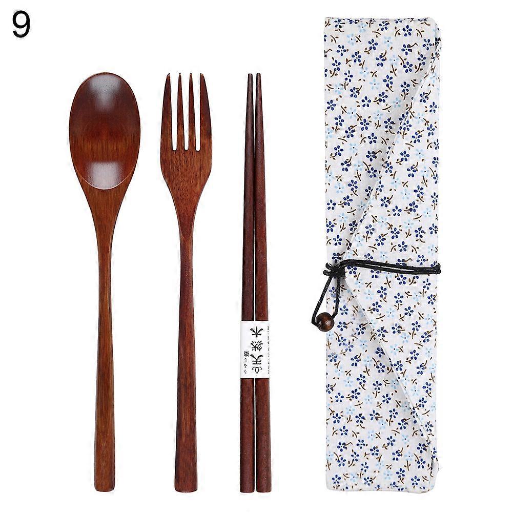 3/4Pcs Reusable Portable Travel Wooden Spoon Chopsticks Fork Tableware Cutlery