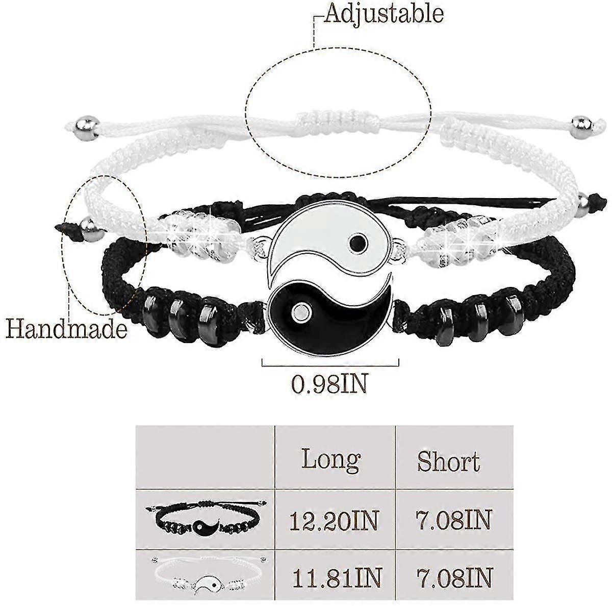 2pcs Yin Yang Adjustable Cord Bracelet 2 Matching Rope Bracelet For Best Friend Lovers