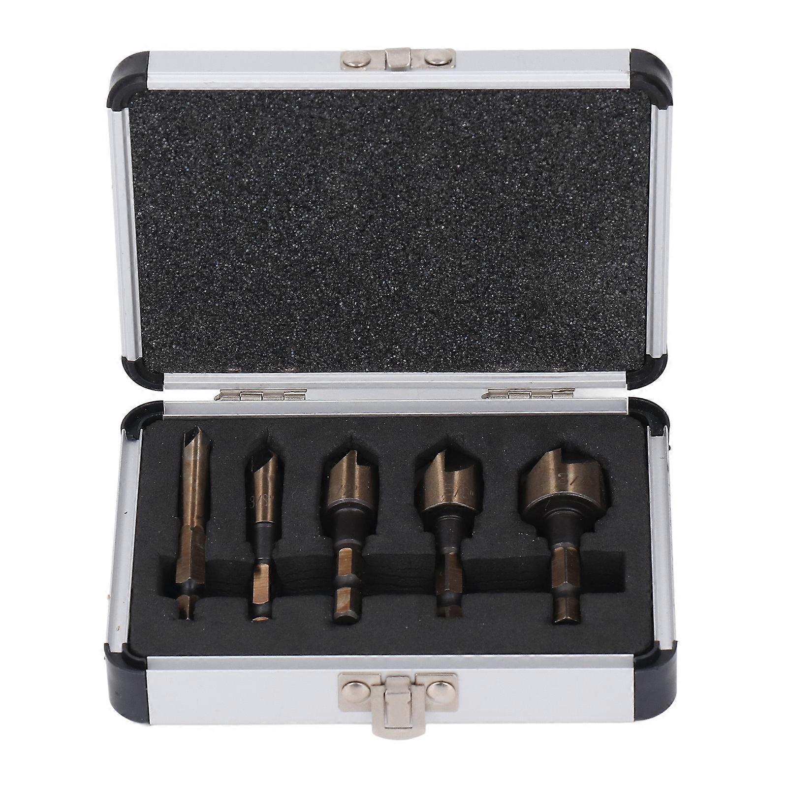 5 Pcs Countersink Drill Bit 1/4in 3/8in 1/2in 5/8in 3/4in 5 Flute Countersink Bit with 1/4in Hex Shank for Wood Metal