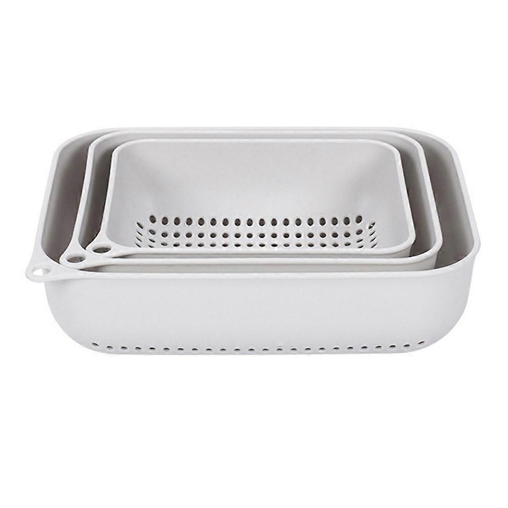 3pcs of One Set Rectangular Kitchen Fruit Vegetable Storage Drain Basket Multifunction Plastic Washing Basin (Grey)