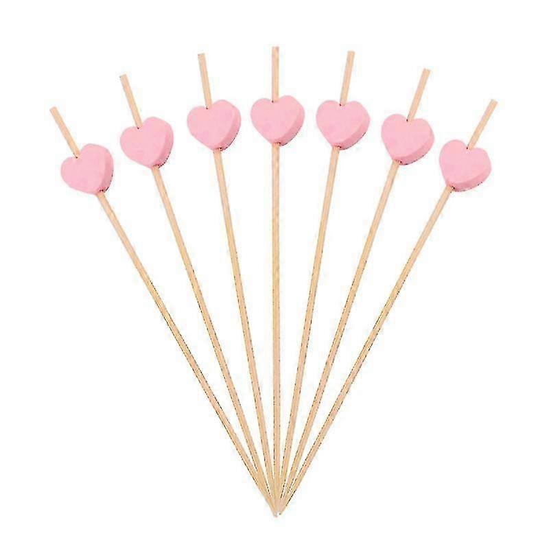 200個12センチメートルカクテルピッククリエイティブ手作りハートシェイプビーズ前菜ピックフルーツつまようじパーティー用品(ピンク)
