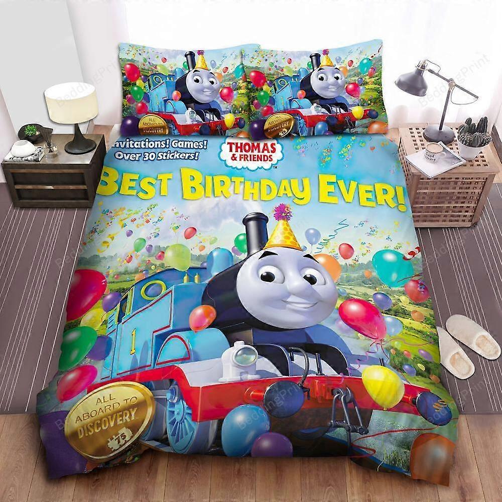 v1507 Lençóis Thomas Train Balloons Quilt Conjunto de capa de edredom Colcha Roupa de cama SoftConjunto de cama de 3 peças (1 capa de edredom + 2 fronhas) Lençóis g