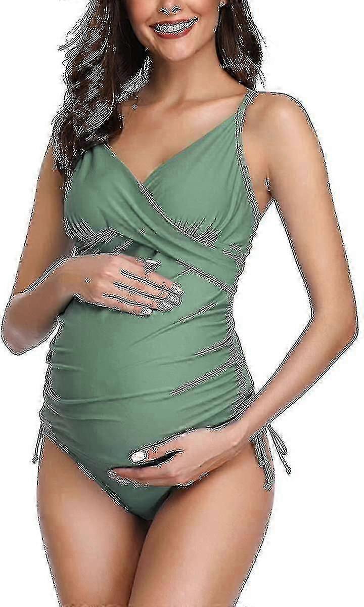 Solid Women's Maternity Swimsuit Retro Plum Wrap Front Tankini