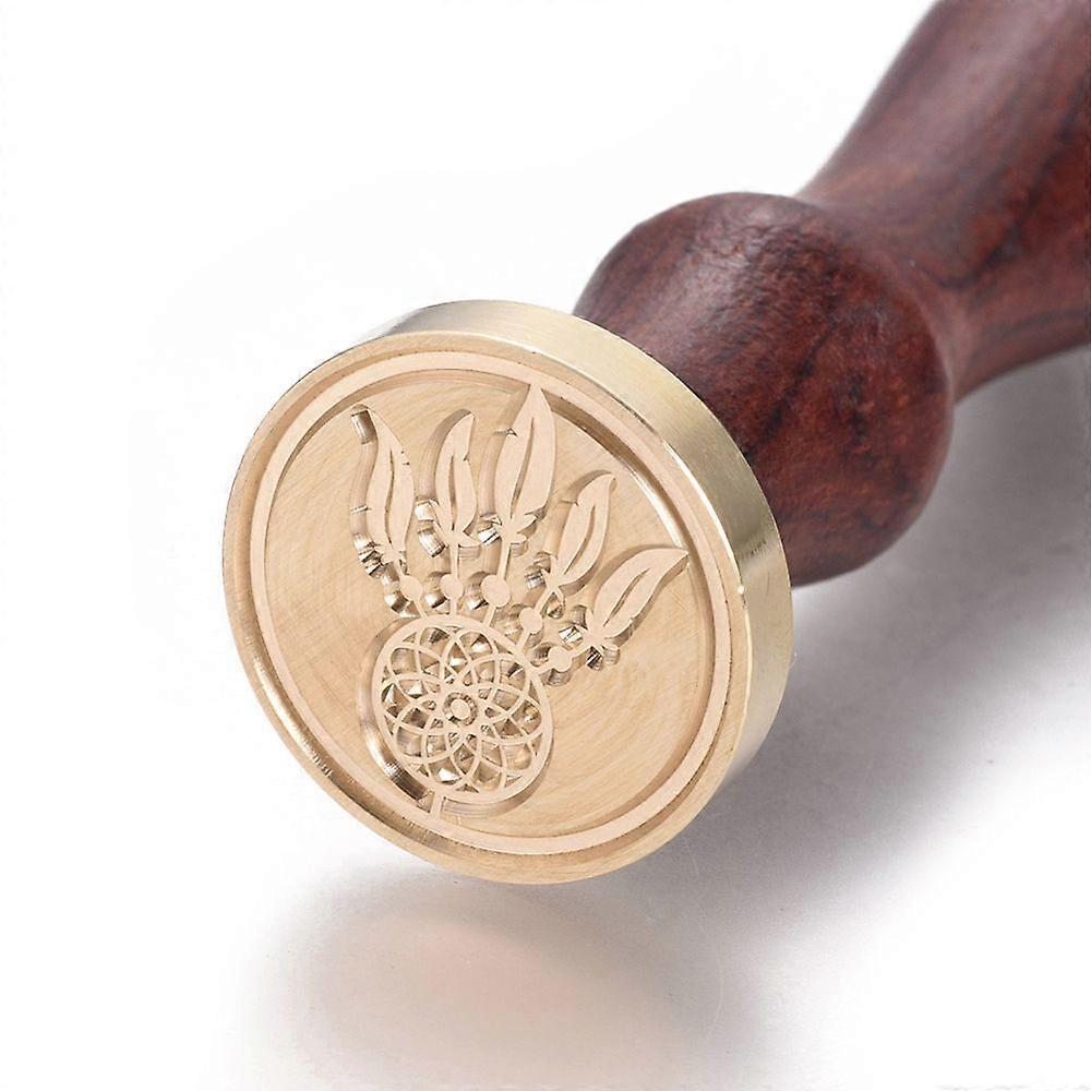 DIY Scrapbook Brass Wax Seal Stamp and Wood Handle Sets Woven Net/Web with Feather Pattern Golden 89.5mm Stamps: 2.45x1.45cm
