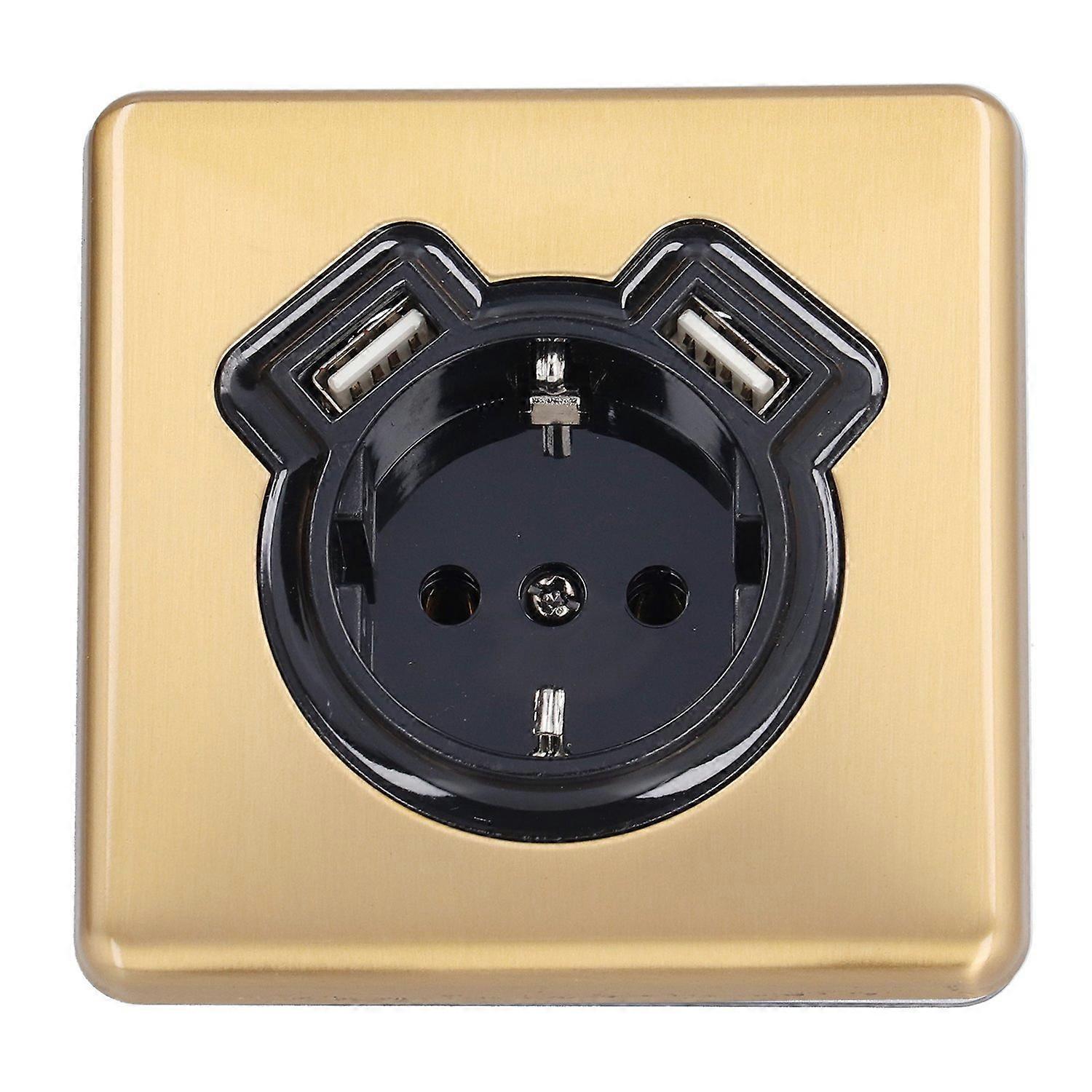 Wall Socket European Retro Bronze Flame Retardant Electrical Outlets with Dual USB for Bedroom Kitch
