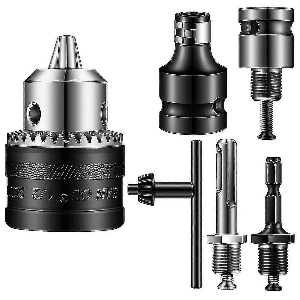 6 Pcs Chuck Set With 1.5-13 Mm Chuck Converter 1/2-20unf Mount Driver B