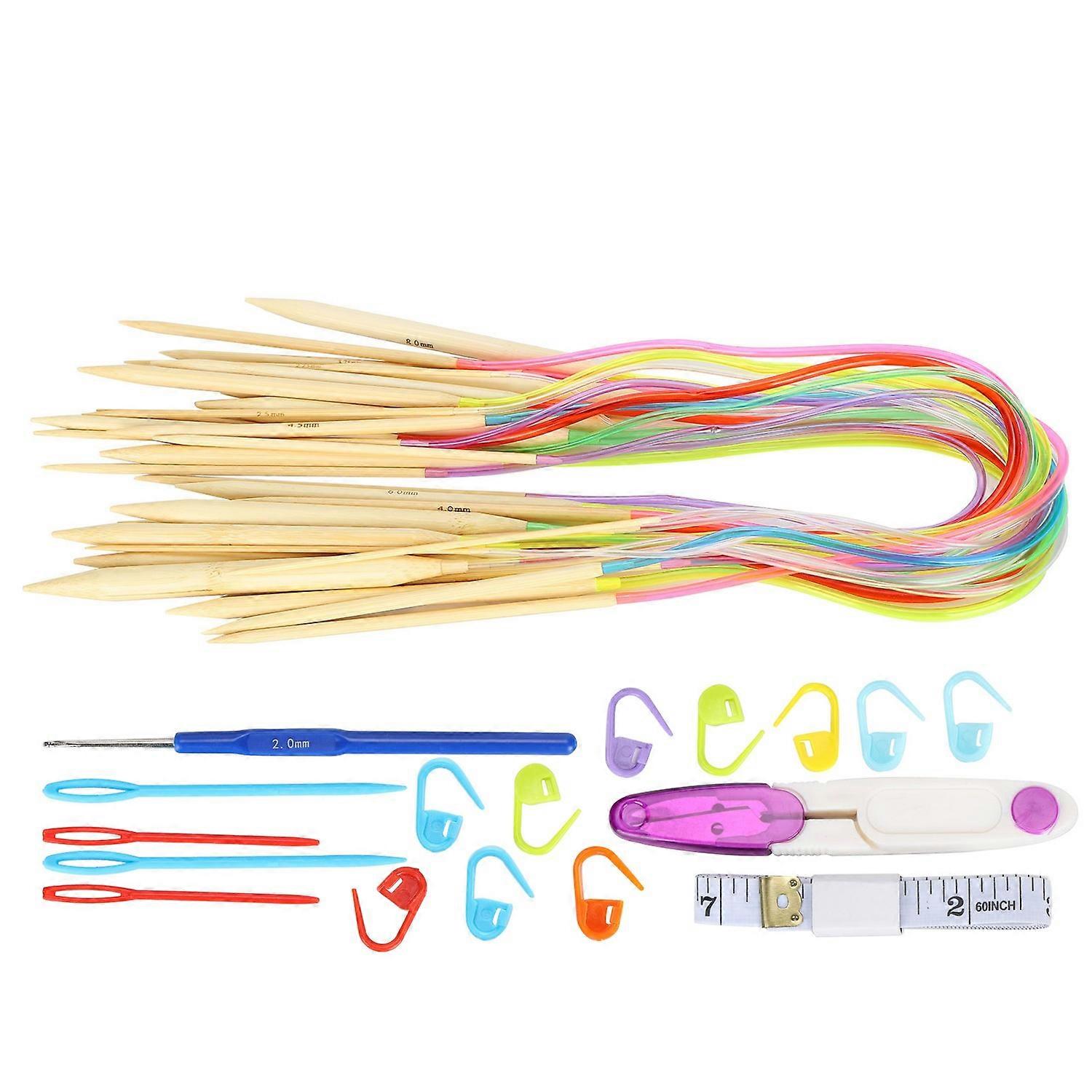 18Pcs Circular Needle DoublePointed Bamboo Color Tube Needlework Tool with Accessories Pack(60cm Acc
