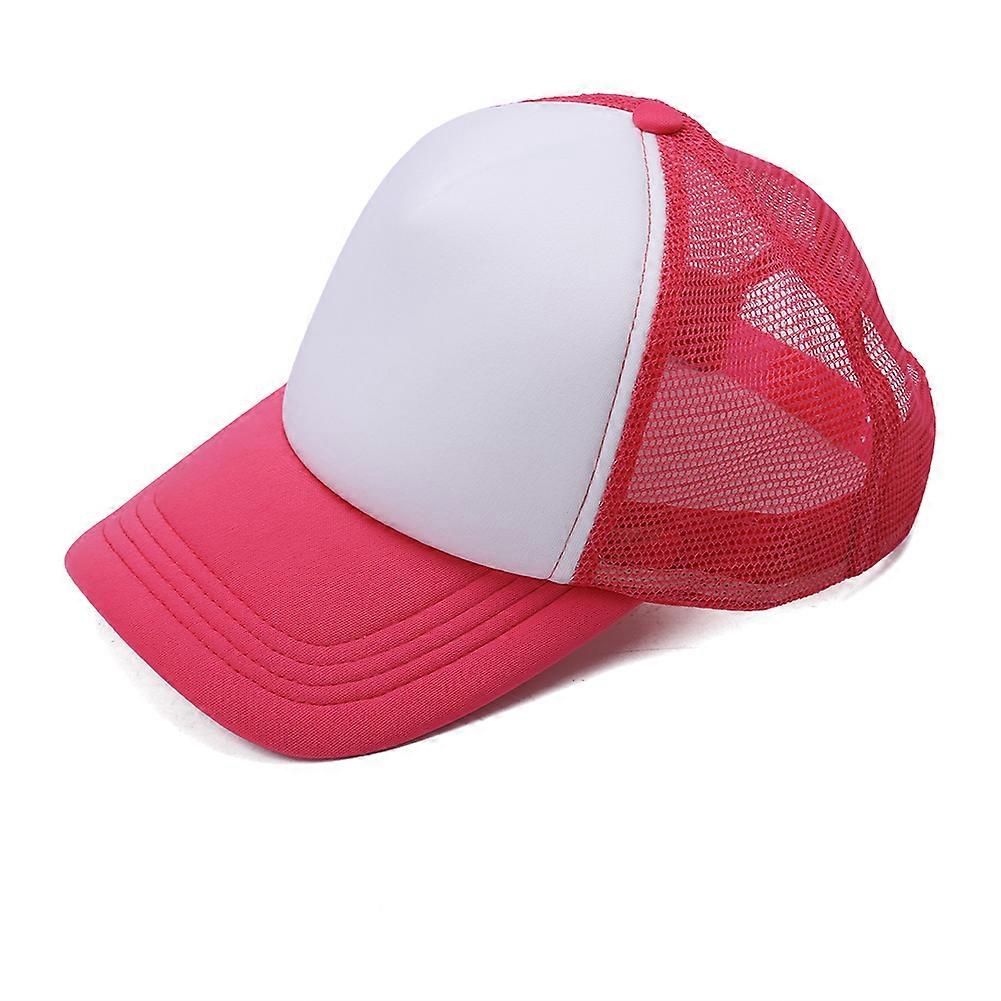Breathable Baseball Cap Mesh Blank Curved Visor Hat Adjustable Baseball Hat (Rose Red+White)