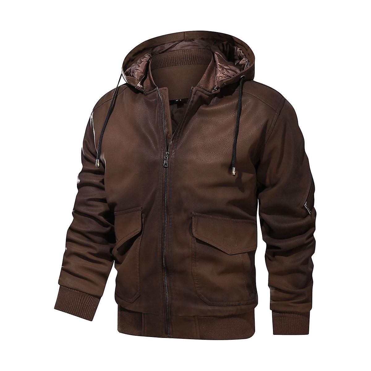 Cloudstyle Men's Classic Drawstring Hooded Pu Leather Jacket