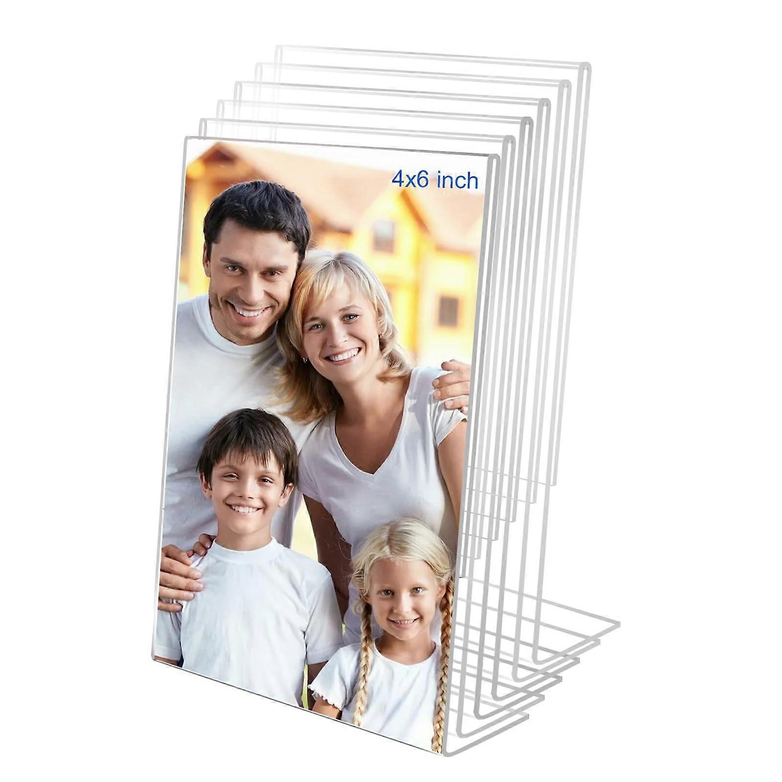 4x6 Clear Acrylic Picture Frames, Set of 6, Frameless Desktop Holders for Vertical Display in Home or Office.