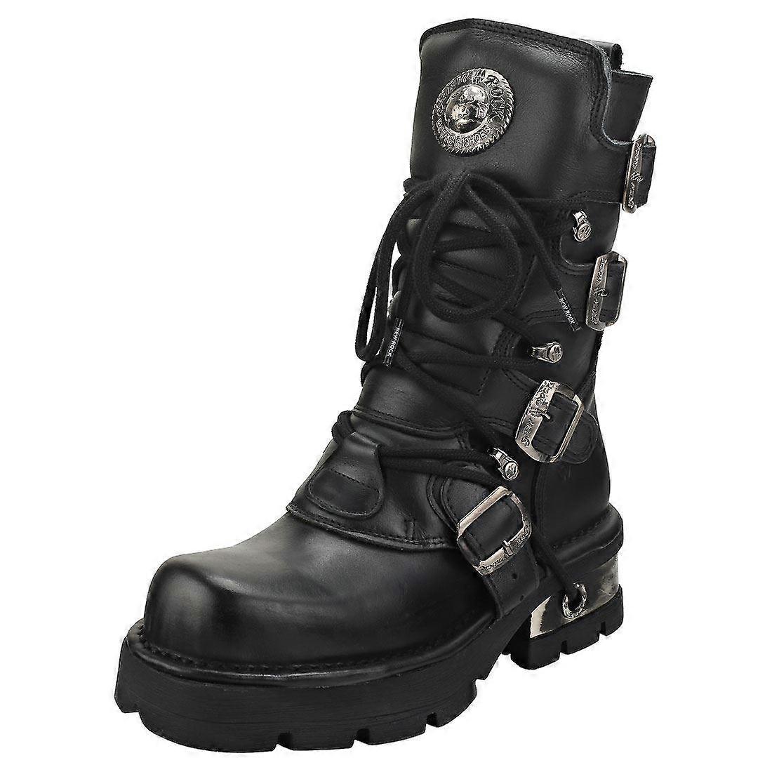 New Rock Block-heel In Metal-look Unisex Platform Boots in Black