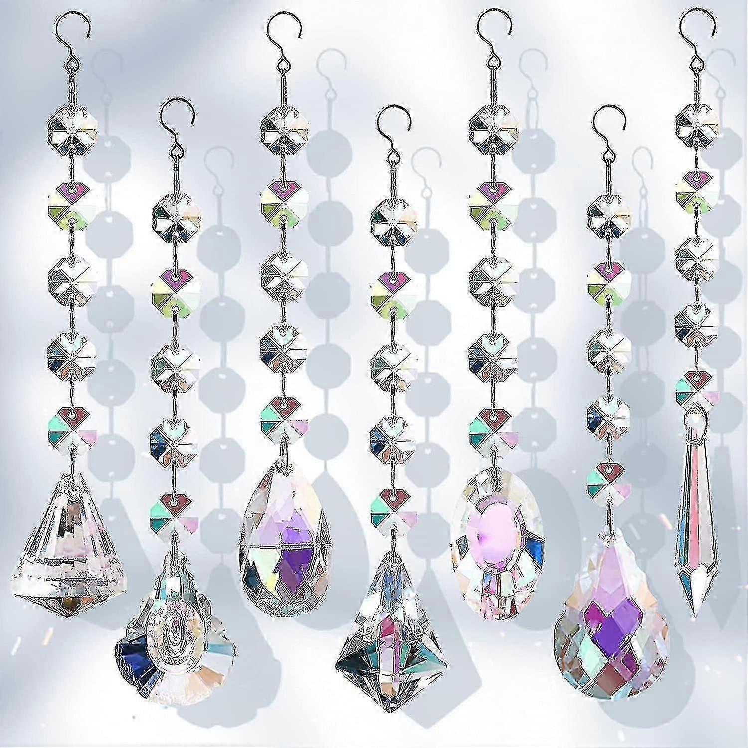 Capteurs de soleil avec cristaux, 7 Pcs Cristaux suspendus Capteurs de soleil pour fenêtres, Cristaux colorés Prismes Pendentif en verre Suncatchers Perles pour lustres, G