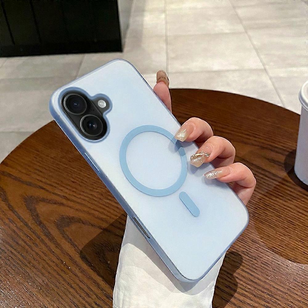 For iPhone 16 Plus Magnetic Case Compatible with MagSafe Frosted PC Phone Cover-Blue