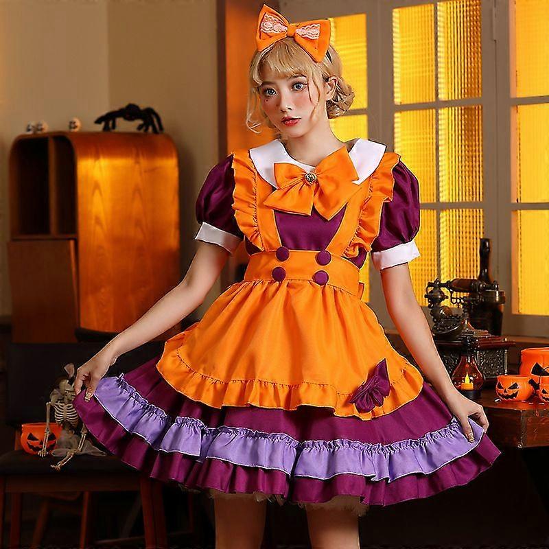 ハロウィーン紫のメイド衣装日本のオレンジの鐘の蝶祭りメイドライブパフォーマンス衣装ハロウィーン