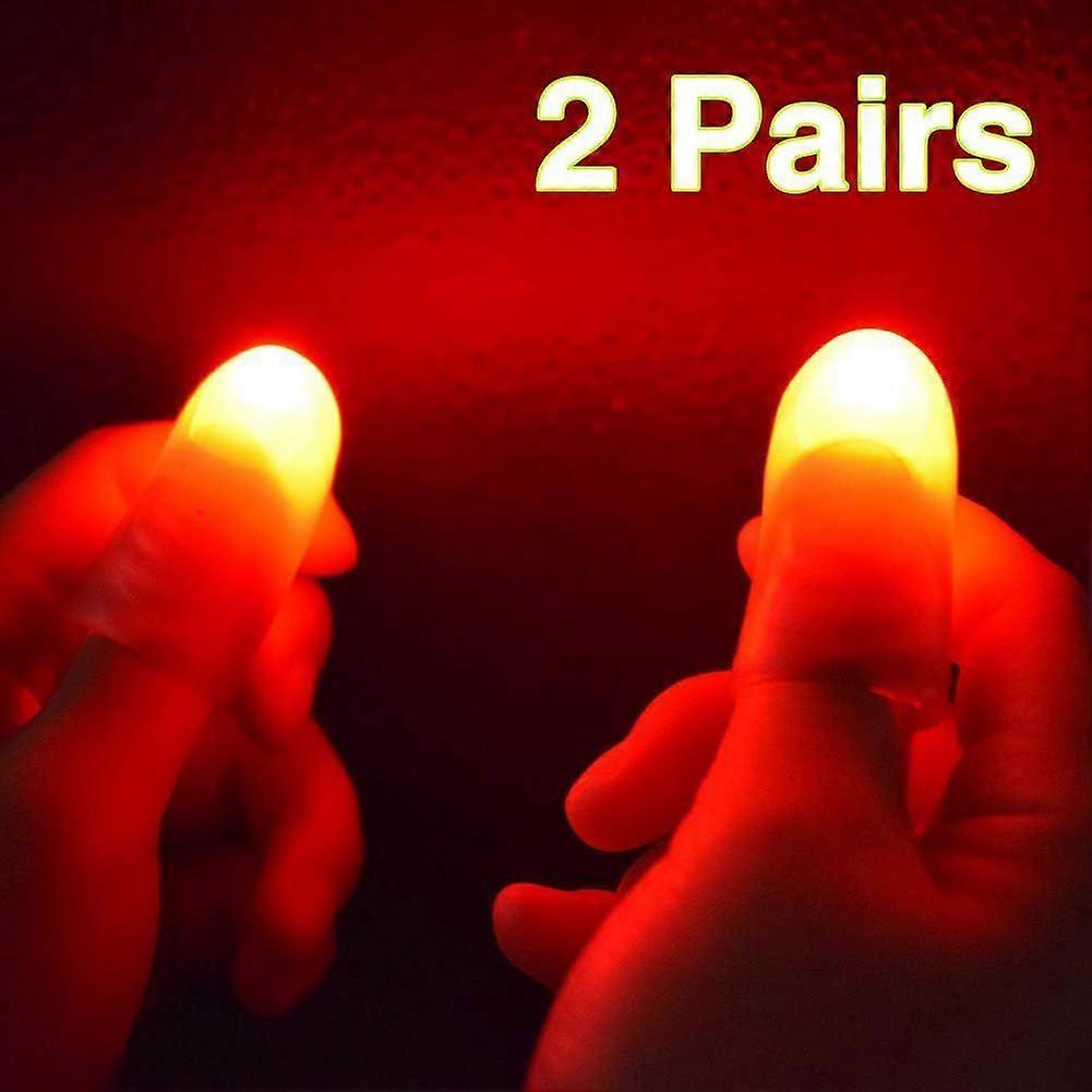 2 Pairs Red Magic Finger Light Up Thumb Tips LED Finger Lamp Thumbs Light Party Magic Tricks