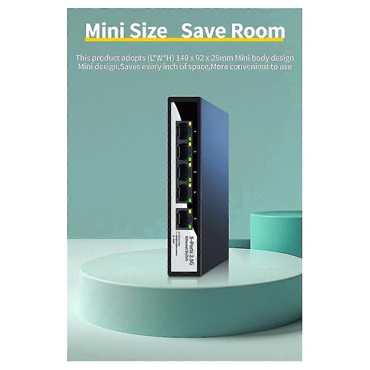 2.5GbE Ethernet Switch 5 Port 2.5G Network Switch Fanless Small Home Lab Setup Switch Unmanaged Plu