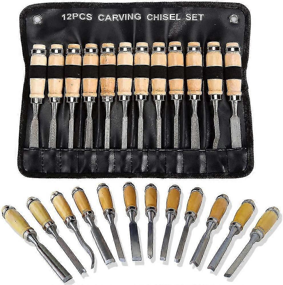 Professional Wood Carving Chisel Set - 12 Piece Sharp Woodworking Tools W/carrying Case - Great For Beginners Sxq
