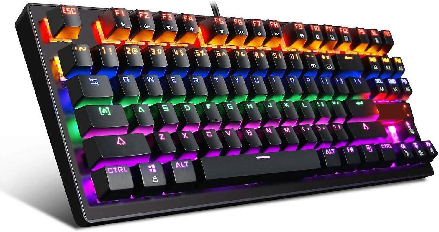 Mechanical Keyboard For Gaming, Compact With Blue Switches, Ergonomic Stair-up Keycap Design, Quiet Tactile Keystrokes, Double-shot Pbt,