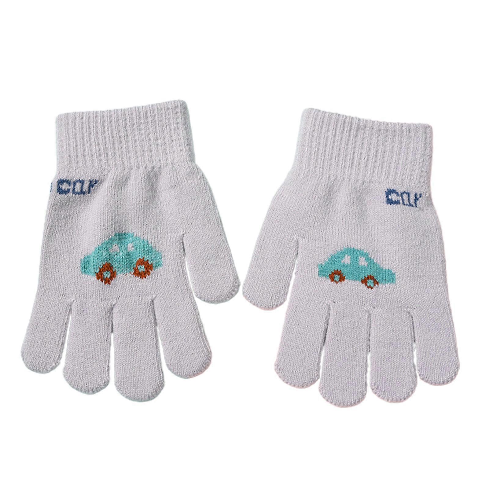 Niedliche Automuster Split Finger Gestrickte Handschuhe Kinder Herbst Winter Fäustlinge 2024 Neujahr Winddicht Warm Student Handschuhe Grau
