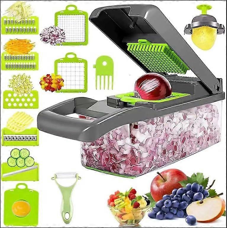 16-in-1 Vegetable Chopper with Container, Multi-Functional Cheese Grater, Mandoline Slicer, Food Cutter Shredder