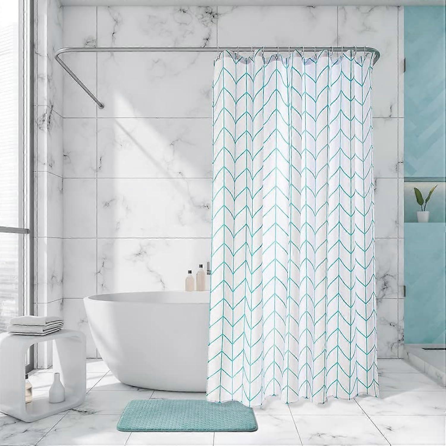 Light blue fabric shower for curtain bathroom and shower