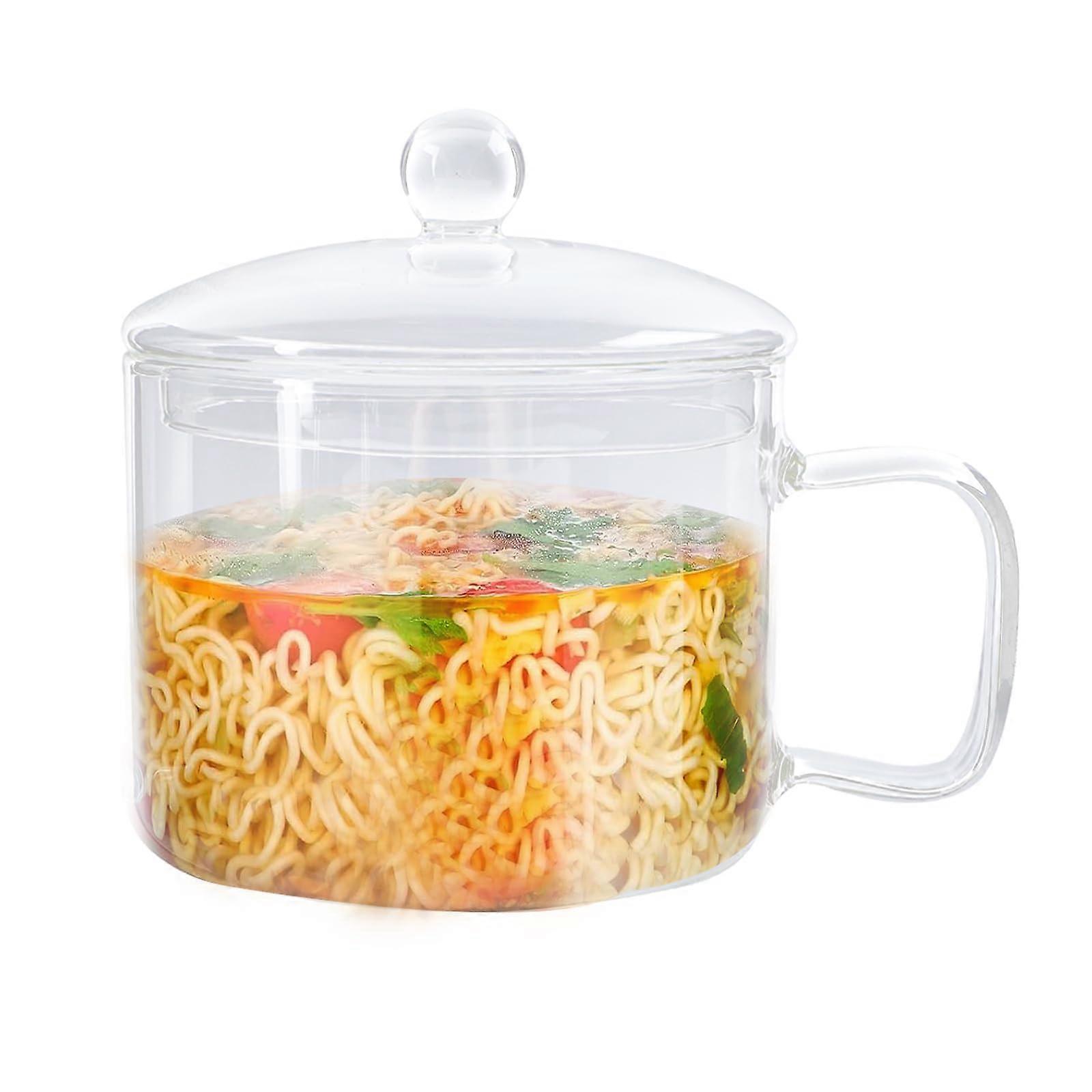 45.6 Oz Glass Ramen Bowl with Lid and Handle, Microwave-Safe Reusable Glass Noodle and Cereal Bowls, Soup and Fruit Bowls