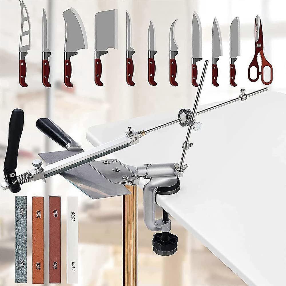 Professional Manual Sharpeners with 4 Grinding Wheels, Pro RX-008 Rotary Fixed Angle Knife Sharpener, Professional Kitchen Sharpening Tool Set