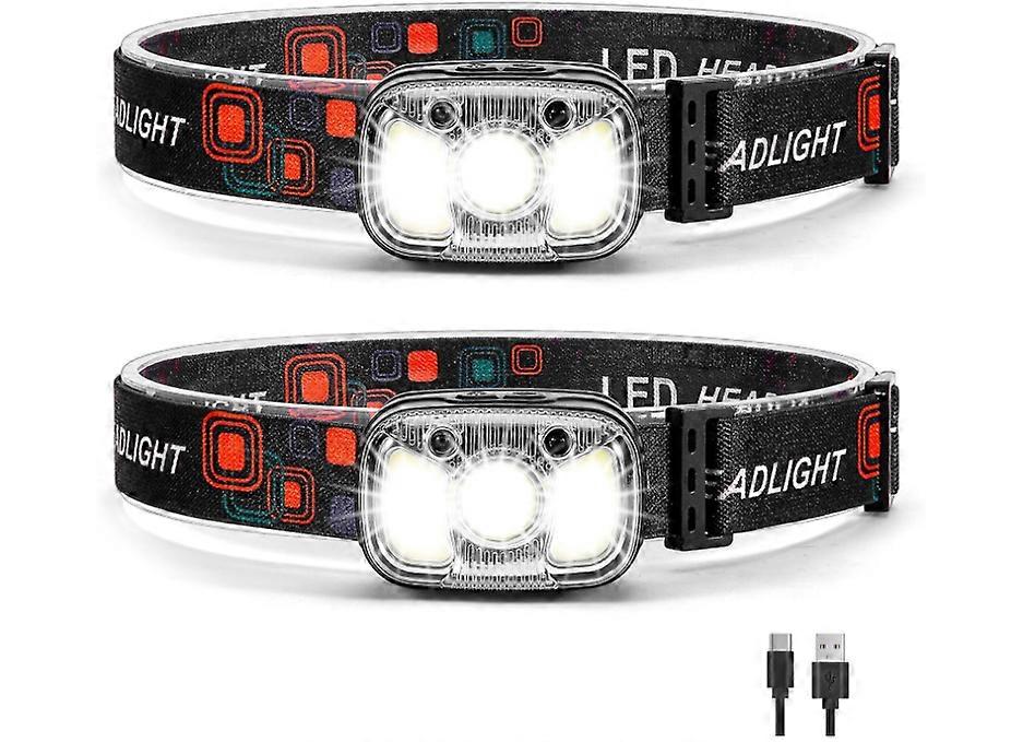 2pack Headlamp Rechargeable(Ultra-light&1200Lumens),Bright Head lights for forehead with White Red Light,Waterproof Motion Sensor Head Lamp(Black)