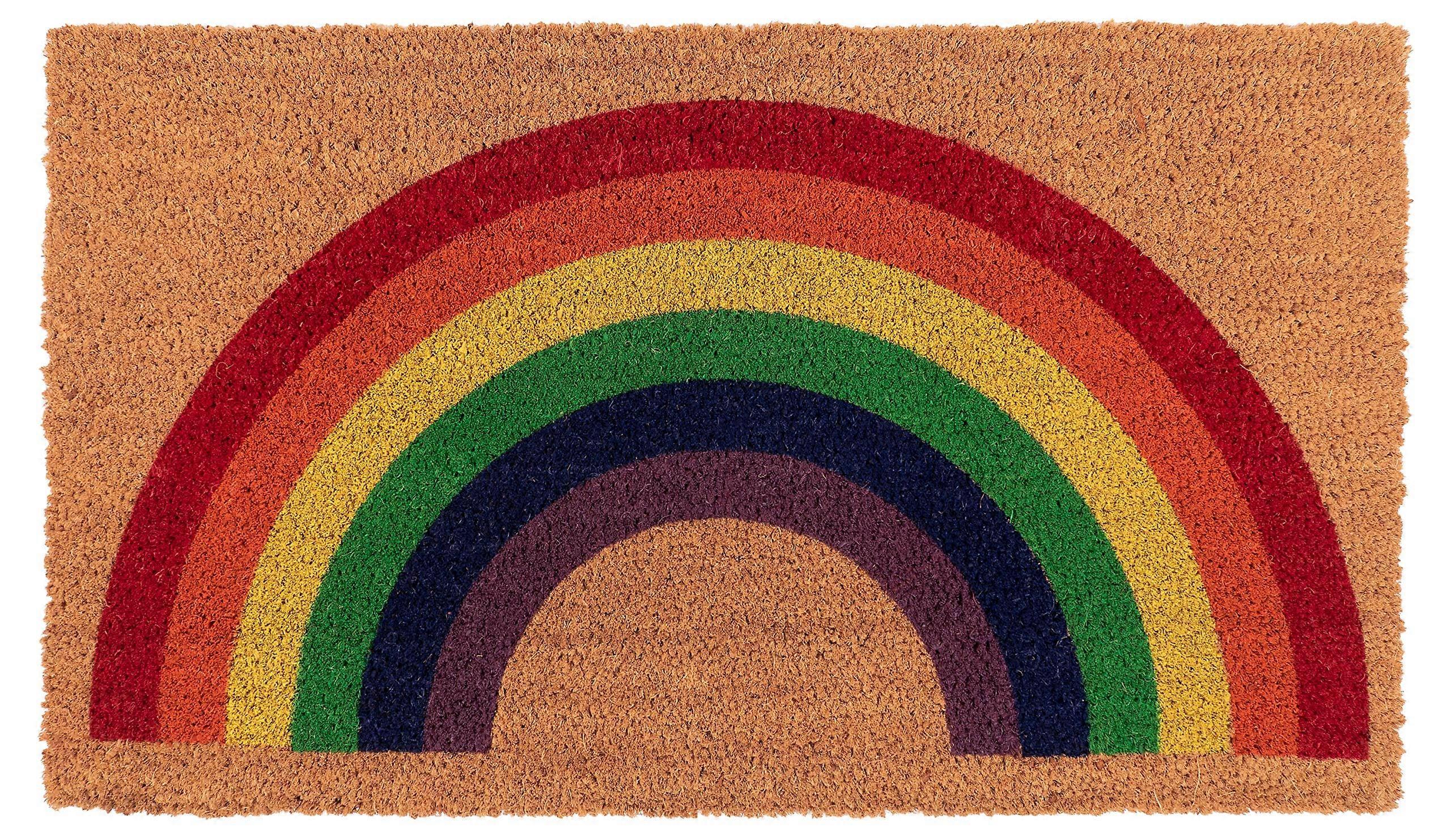coconut fiber door mat, heavy type, weather -resistant, non -slip PVC support, internal and outdoor use, rainbow