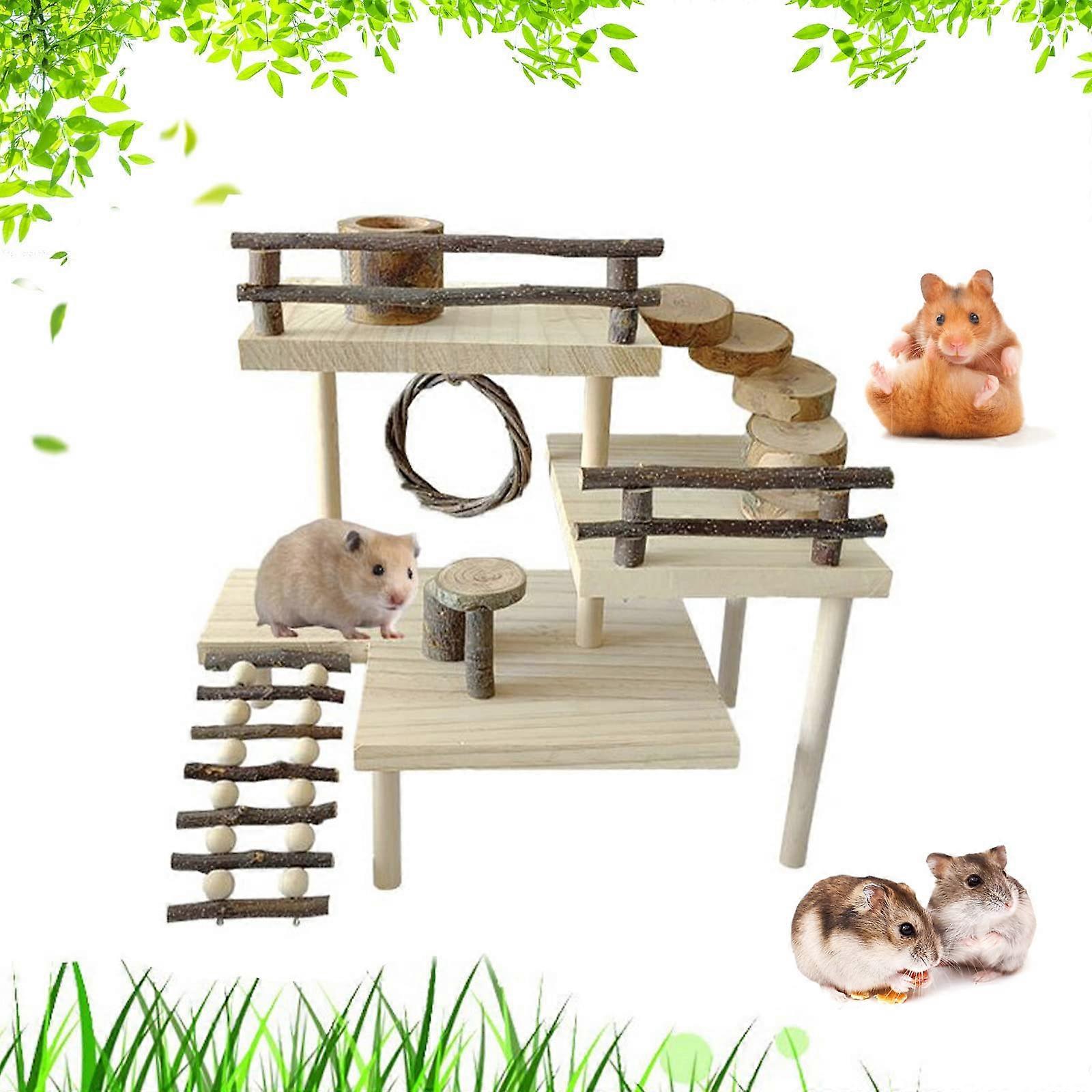 Wooden Hamster Platform for Cage, Hamster Playground Climbing Toy, Small Animals Pet Exercise Set