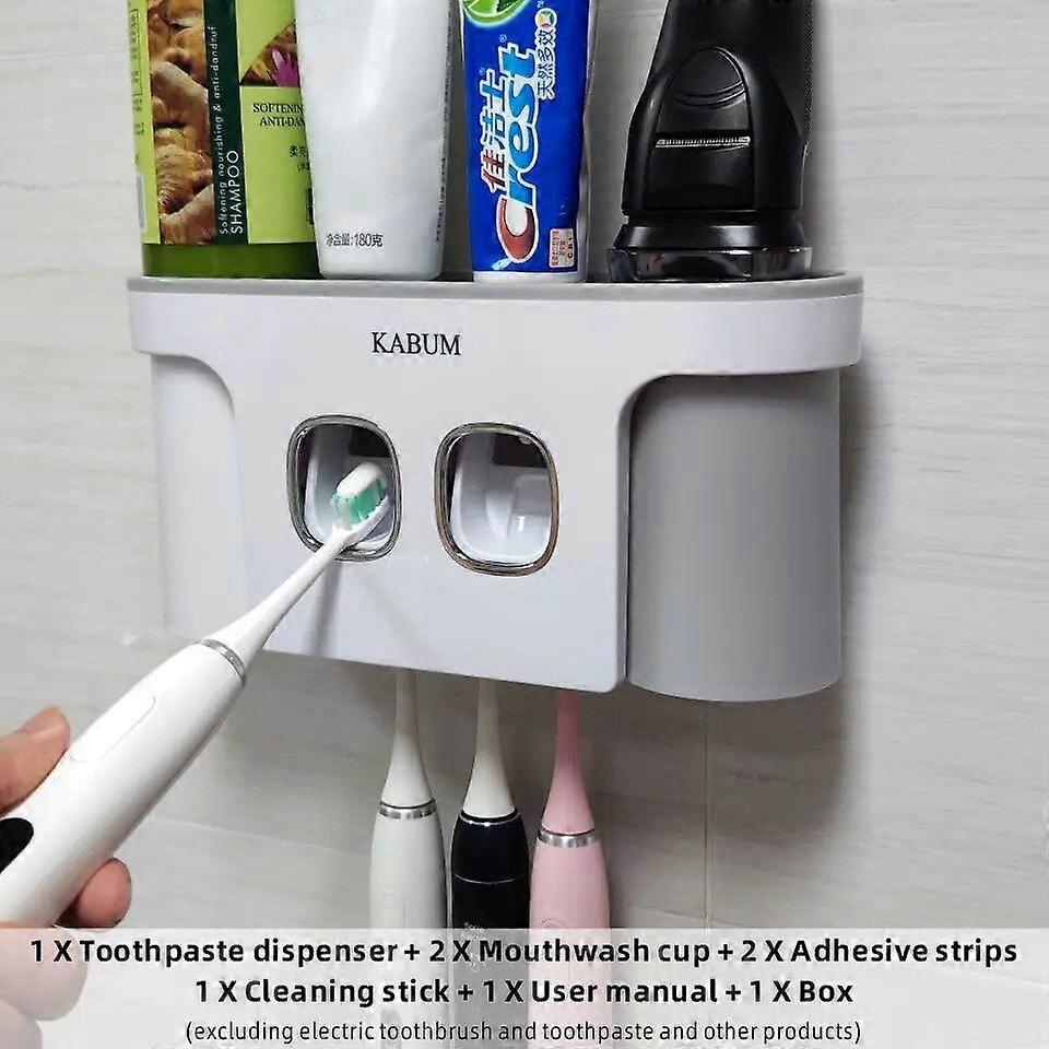 Toothbrush Holder Set Toothpaste Dispenser 2 Mouthwash Cups for Bathroom Accessories Set Family Automatic Toothpaste Squeezer