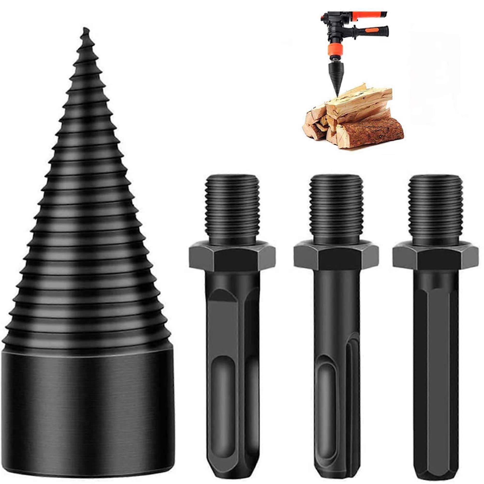 Wood Splitting Drill Bit 42mm for Electric Hand Drill with 3 Shanks, Log Firewood Drill Bit Driver Attachment