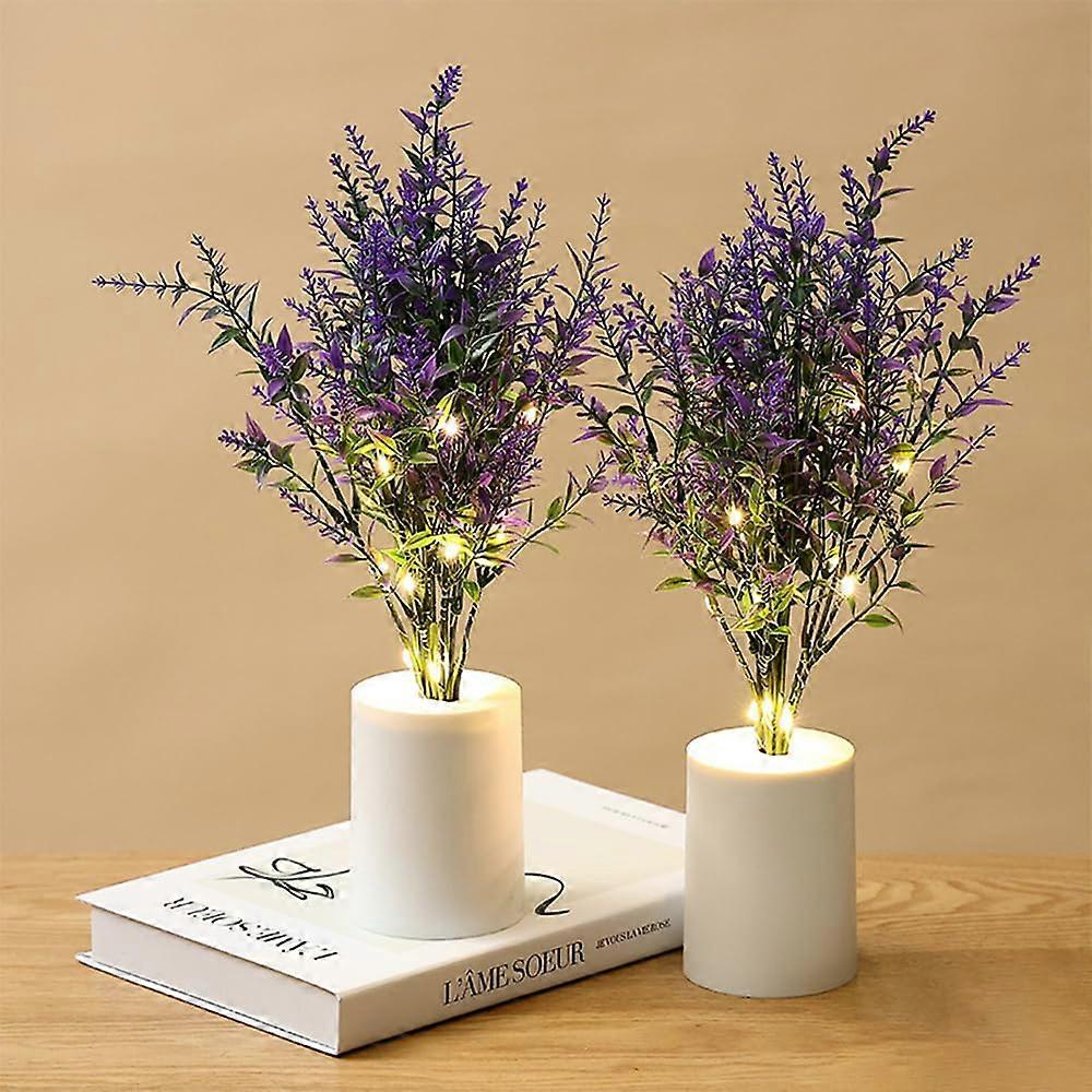 2 Pack Flower Table Lamp Lavender Desk LED Night Lights Battery Operated with Vase