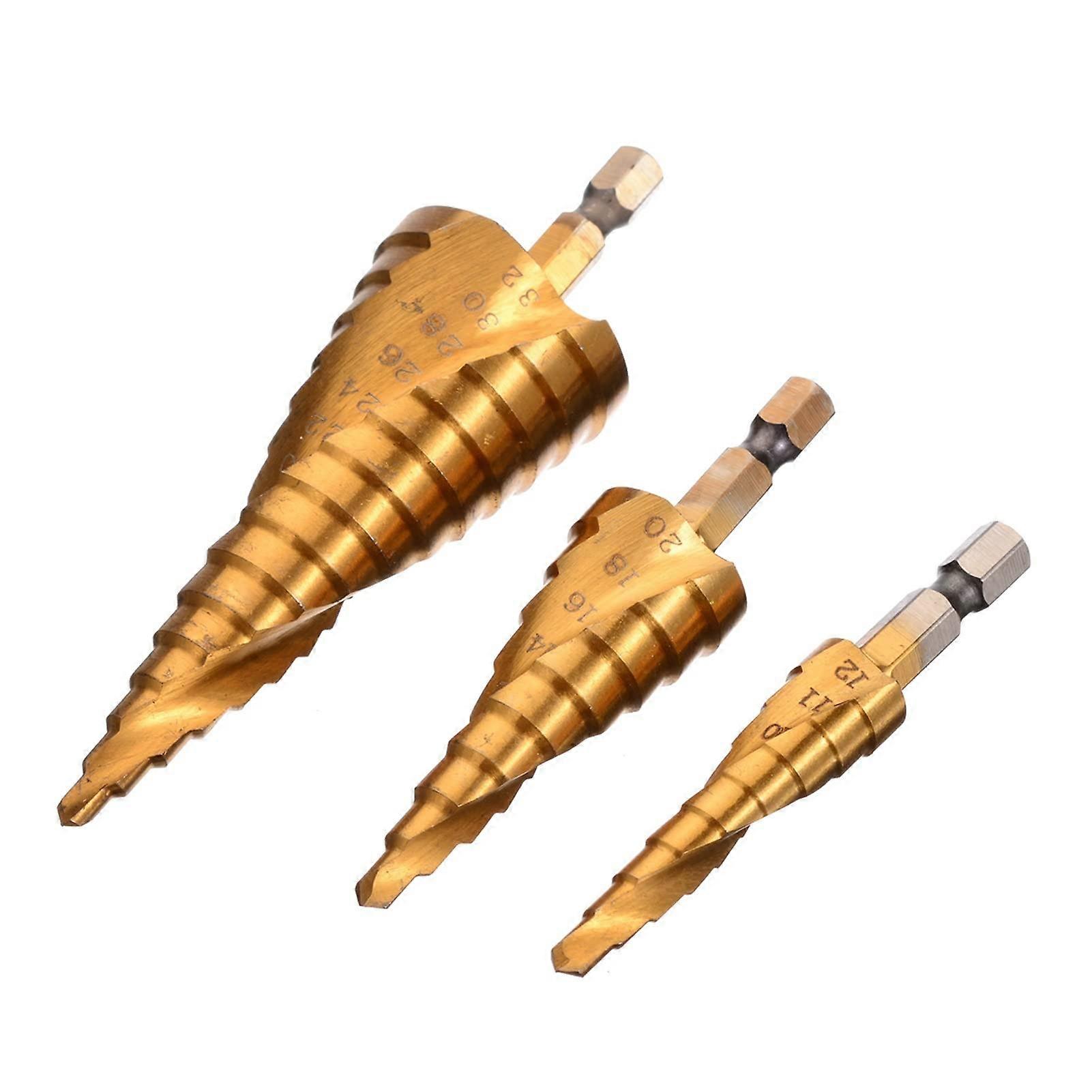 3pcs/Set Spiral Grooved Step Cone Drill Bits Set 412/20/32mm Hole Drill Cone Drill Bit Step Drill Tool bit