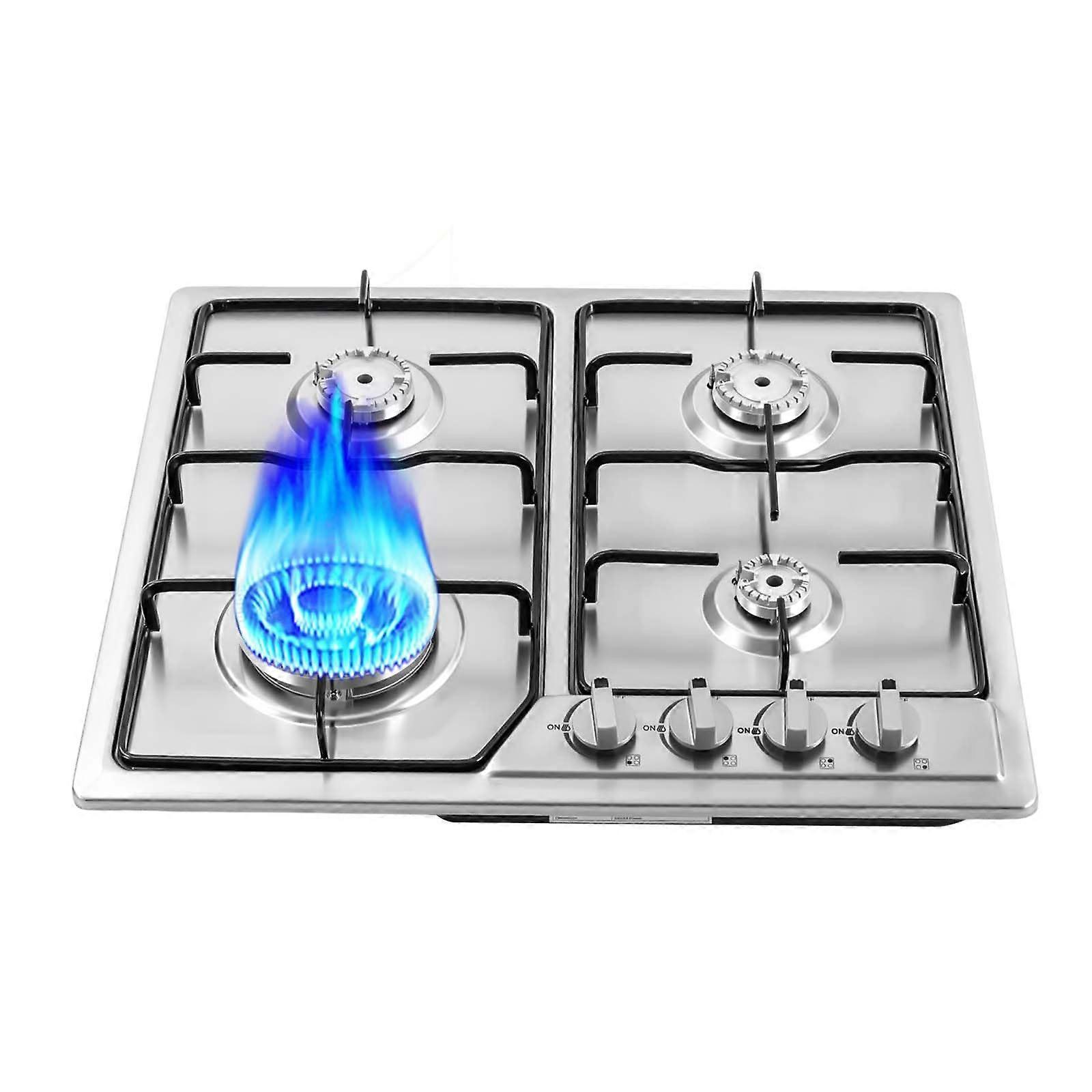 Gas Cooktop Stainless Steel 4 Burner Built-In with Electric Ignition and Flame Failure Safety System