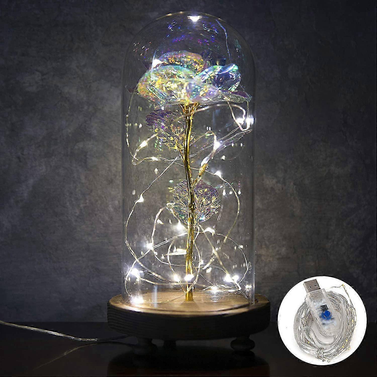 Eternal Flower Gift in Glass Dome with LED Light String