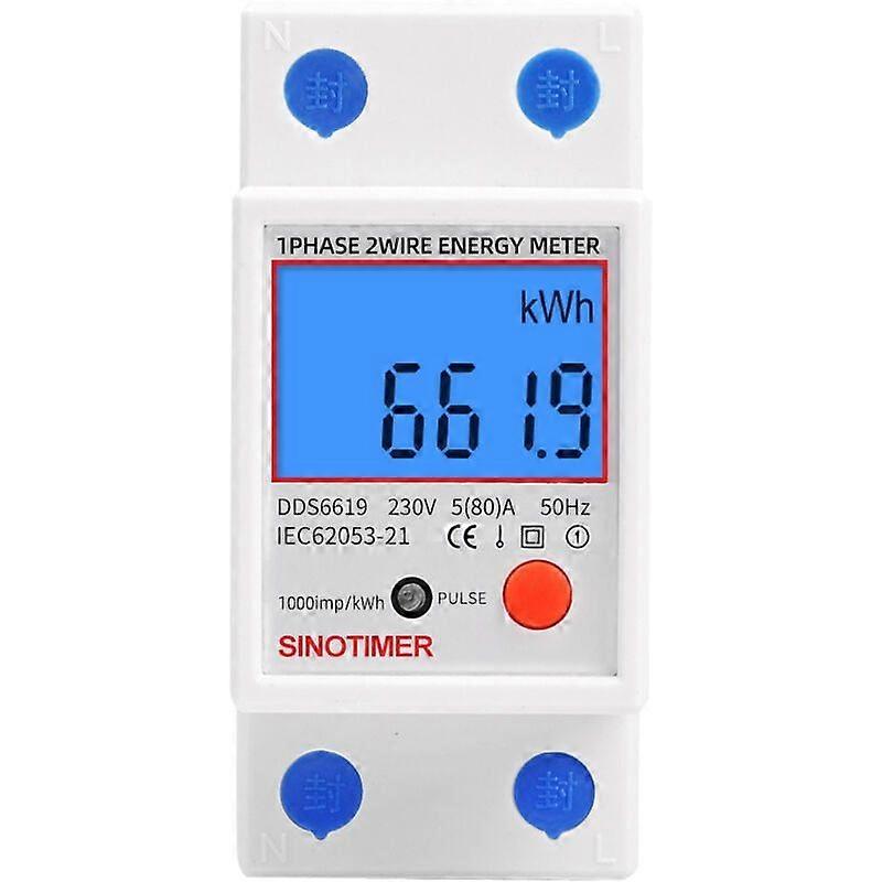 Sous-compteur électrique monophasé, certifié MID, modulaire 45A max, tarif unique, écran LCD.