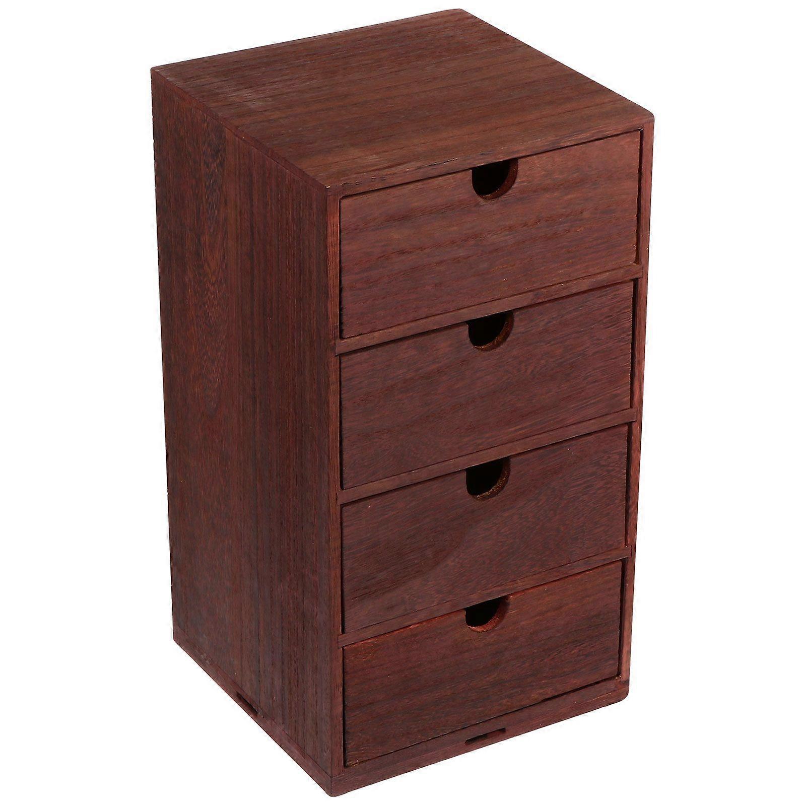 1pc Desktop Storage Box Vintage Drawer Box Wooden Storage Organizer (Four-layer)