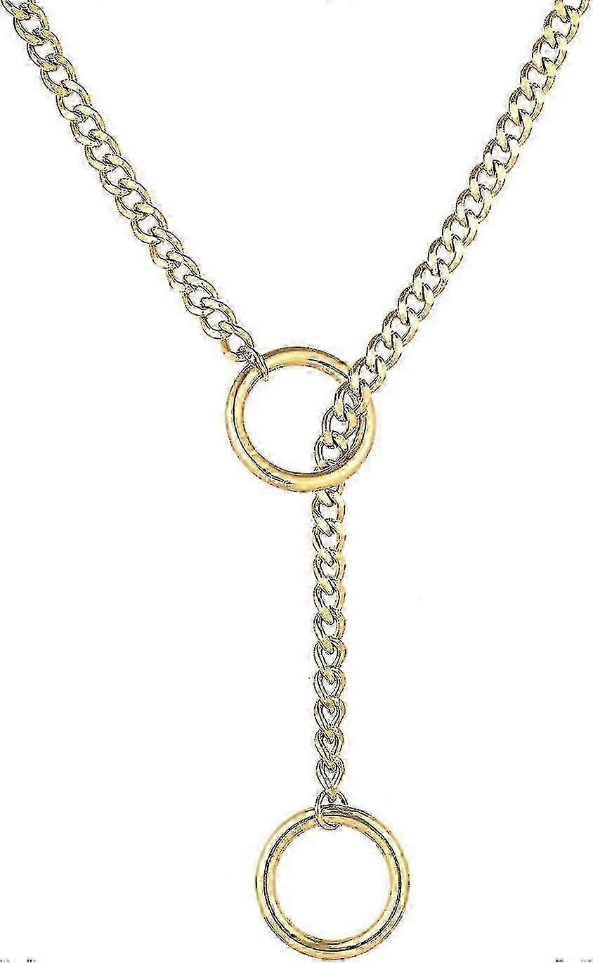 ハートOリングスリップチェーンネックレスステンレス鋼キューバパンクロックカラー調節可能なラリアットYゴールド