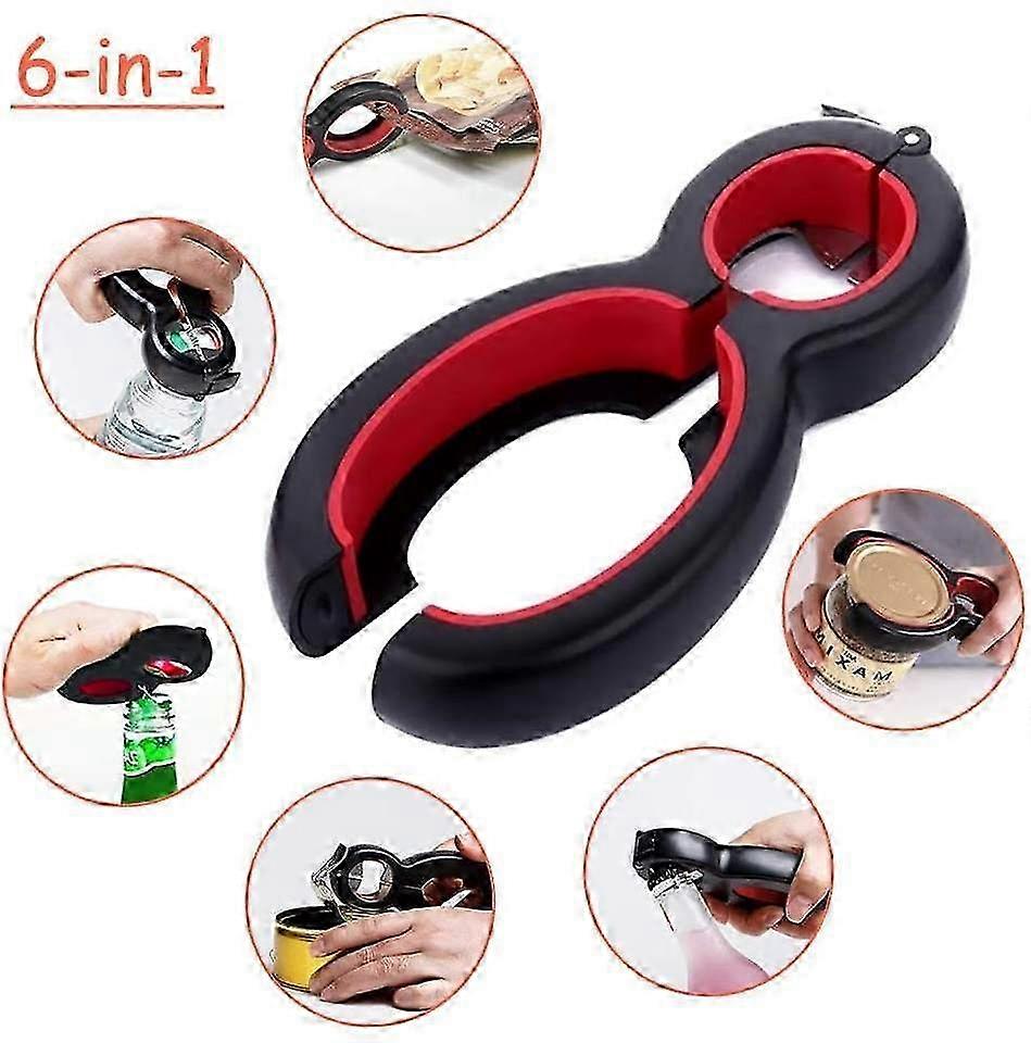 6-in-1 Multi-Functional Bottle & Can Opener - Stainless Steel Jar Gripper (2 PCS, Red)
