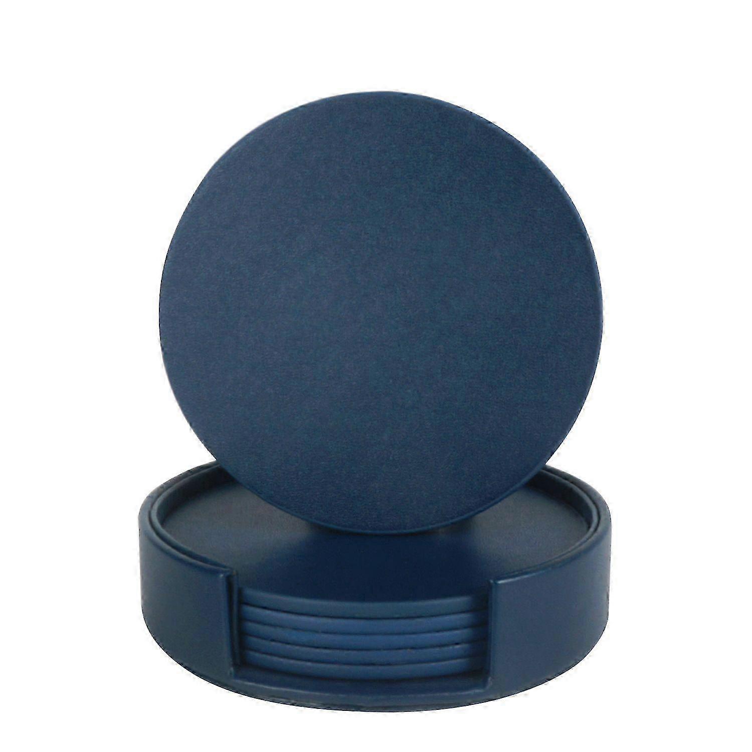 Leather Coasters Set - Durable Non-Slip PU Coasters in Navy Blue