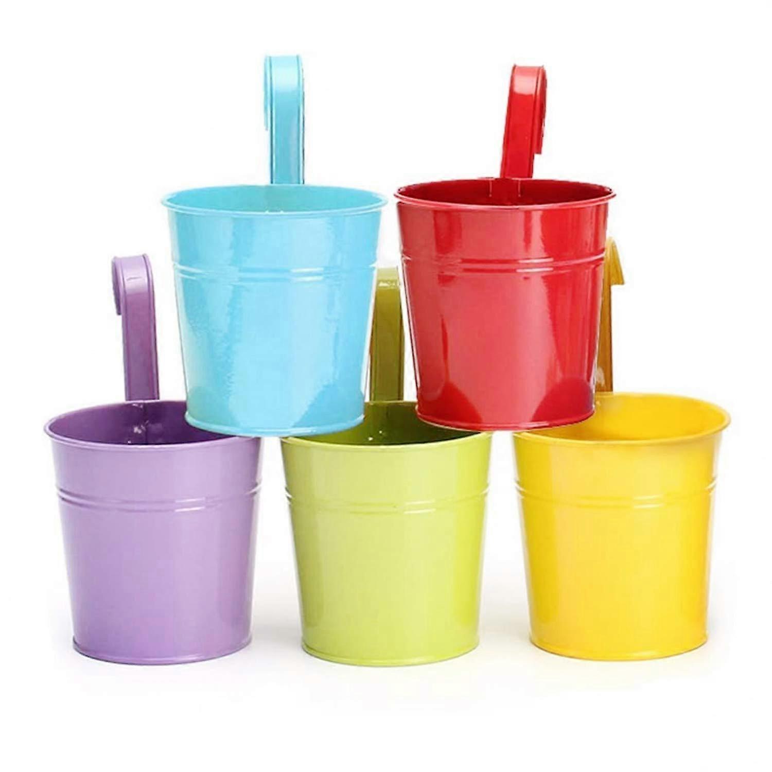 Colourful Hanging Pots, Flower Pots, Plant Pots with Hooks, Set of 5 Ref: 2919